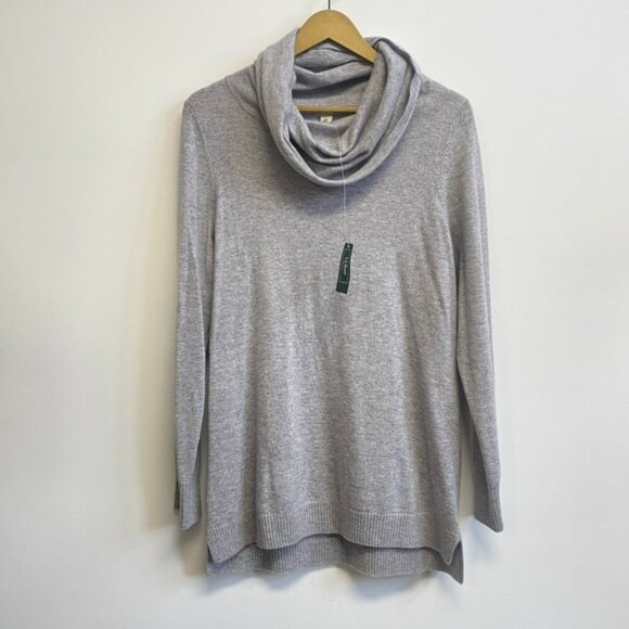NWT LL Bean 100% Cashmere Gray Cowl Neck Sweater - Picture 1 of 8